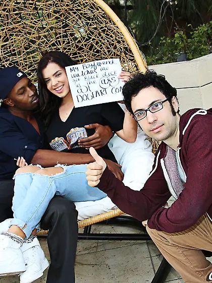 Cuckold hubby strokes his dick while his wife is busy fucking BB