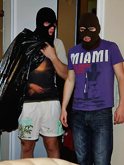 Nika gets fucked by a burglar while sucking a cock