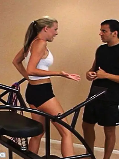 Sports girl demonstrates boyfriend