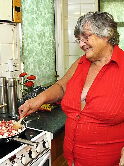 Big fat grandma cooking