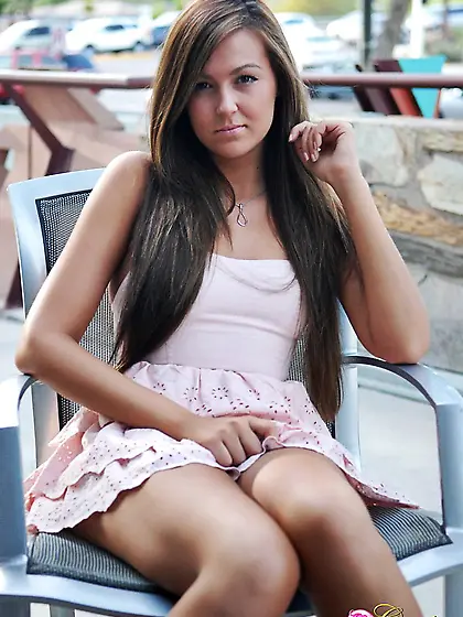 Naughty cutie in dress Craving Carmen pulls down her panties and