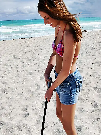 Taylor Mae in pink bikini and ultra short blue skirt gets picked