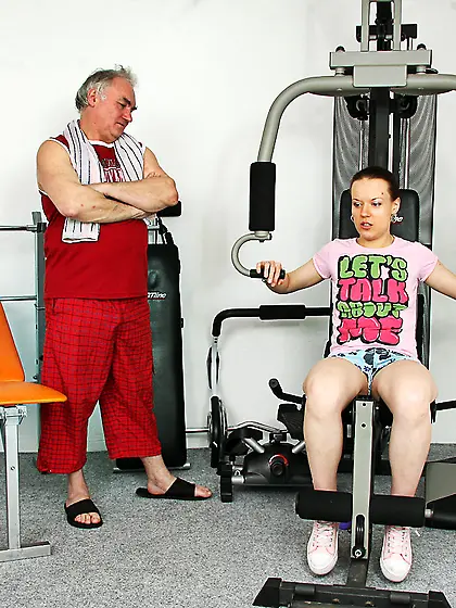 Horny senior trainer shagging