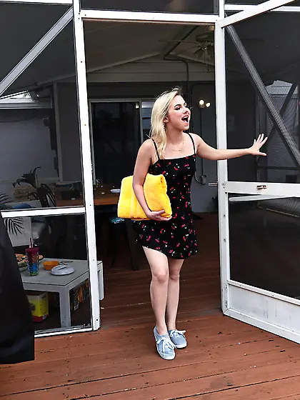 DUde walks in on her sunbathing nude and has to fuck her too