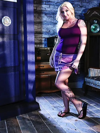 Naughty blonde schoolgirl purple