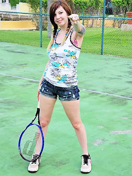 Heavy chested pale brunette Ivy Jean exposes her tattoos on the