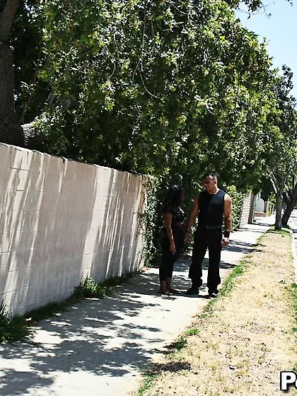 Chesty dark-skinned bitch Skyy Black in black fishnets rides sol