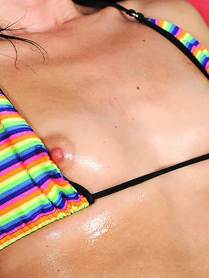 Alluring brunette model Gina Devine spreads her legs and toys he