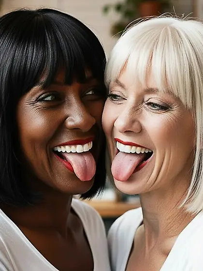 AI White Babe and Black Babe Clones Kissing