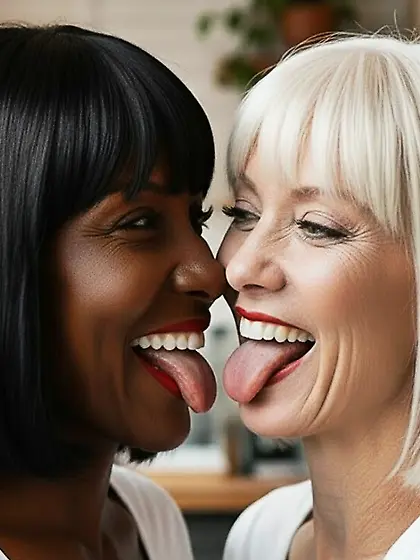 AI White Babe and Black Babe Clones Kissing