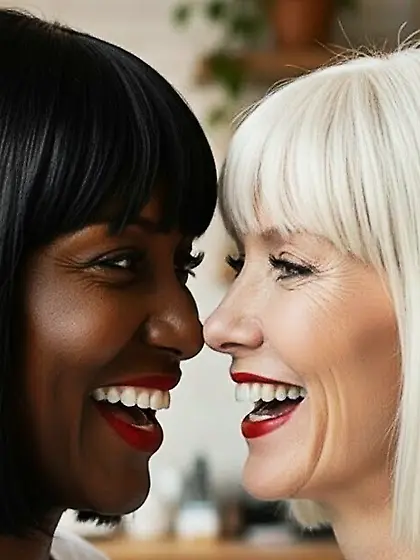 AI White Babe and Black Babe Clones Kissing