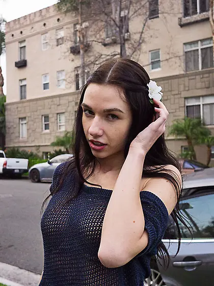 Luscious brunette gal showing