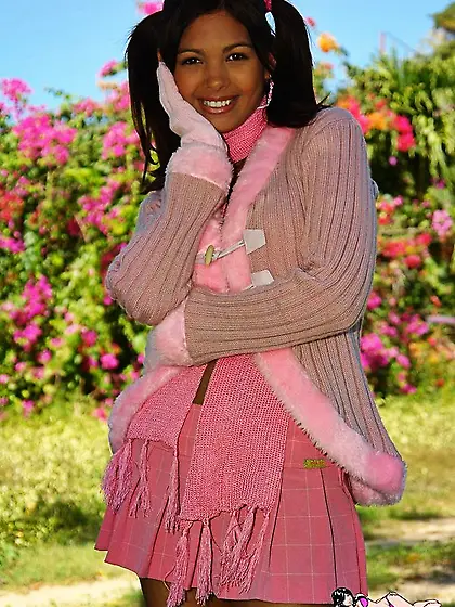 Awesome brunette Karla Spice posing in sexy lace pink underwear