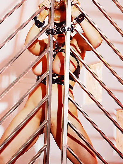 Big breasted imprisoned chick Danni Ashe in mask lets you see he