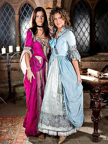 Two beauties Thalia and Jennifer Stone in dresses from the past