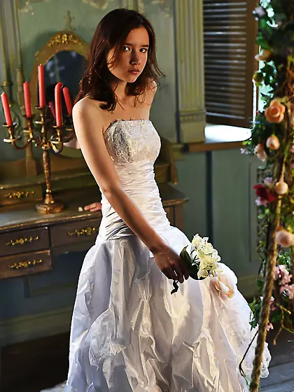 After wedding ceremony lovely bride frees natural body from the