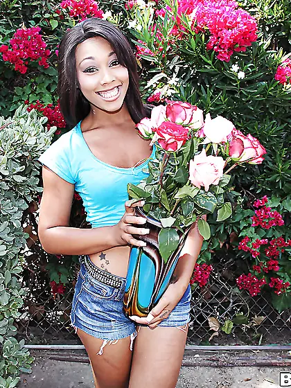 Cute black Leilani Leeanne is happy to show off her tight holes