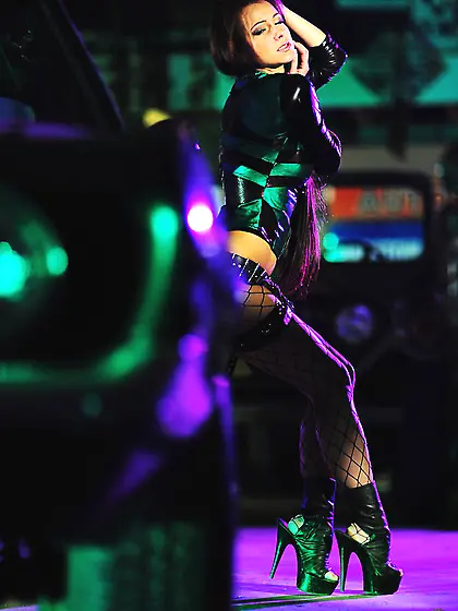 Melisa Mendiny strips her slutty black fishnet lingerie and show