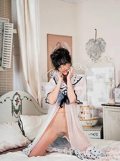 Mature brunette black heels