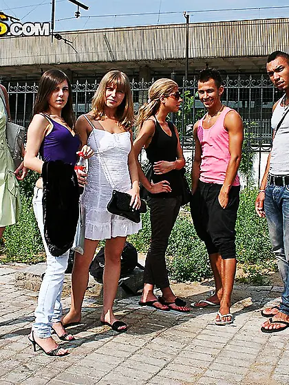 European coeds are sucking and banging in the middle of the wood