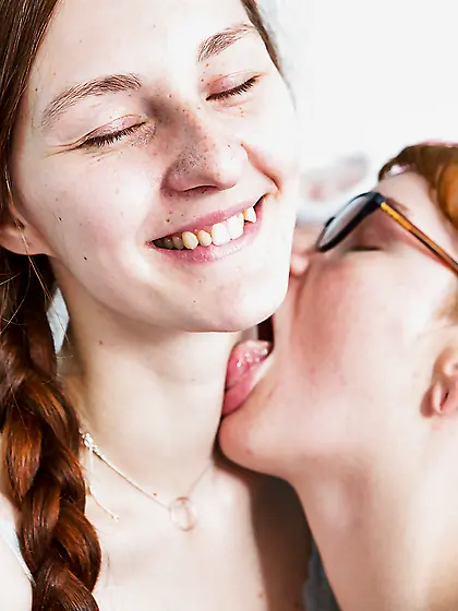 Simple young lesbians tease each other licking their hairy pussi