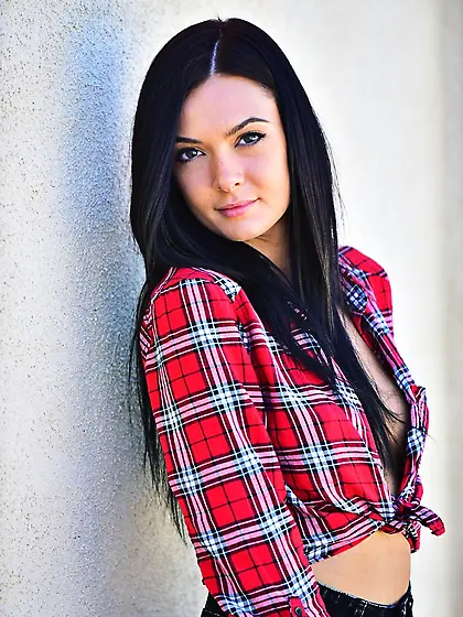 Elegant brunette plays blue