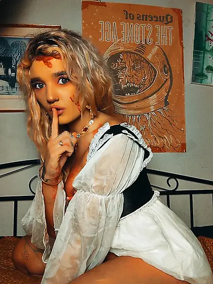 Bloody fuck-ready ghost-girl,  giving you a taste of herself