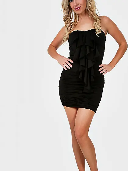 Glamorous Liza Virtuagirl is wearing a tight fitting black dress