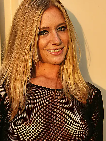 Young blonde black fishnet