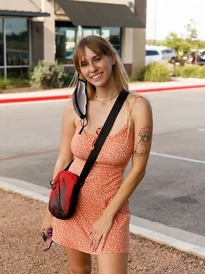 Blonde lady shows big