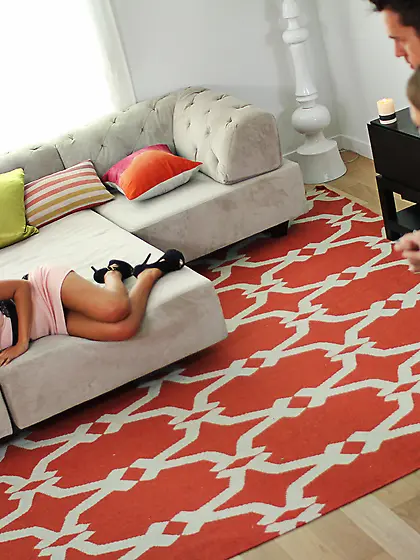 Playful babes eat pussies of each other in front of a dude when