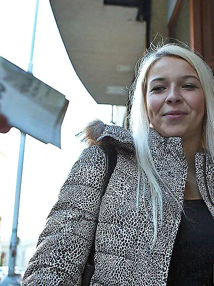 Sassy blonde Karol Lilien bares off her boobs and jumps on the s