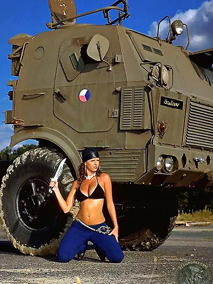 Hot army babe Zuzana Drabinova in bandanna and boots displays he