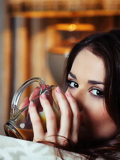 Tight teen girl Loretta A relaxes with a cup of tea and some cli