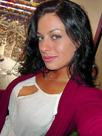 Black haired busty Angelica Raven removes her lingerie before do