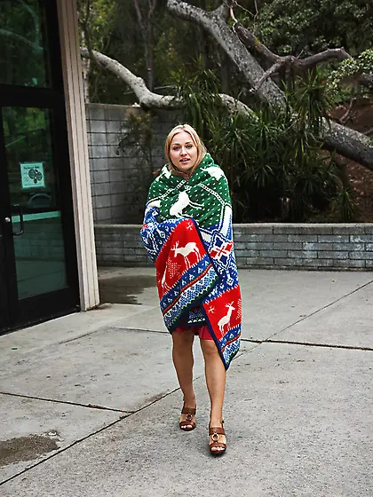 Busty blonde red takes