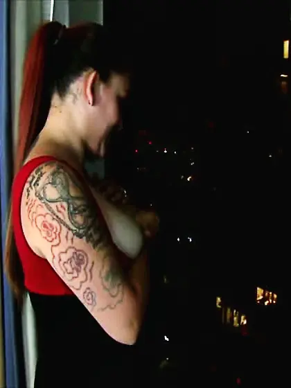 Hot redhead wearing red