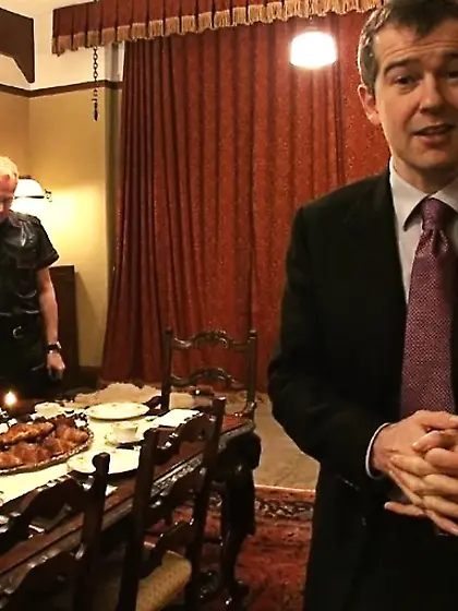 Naked slave table supper