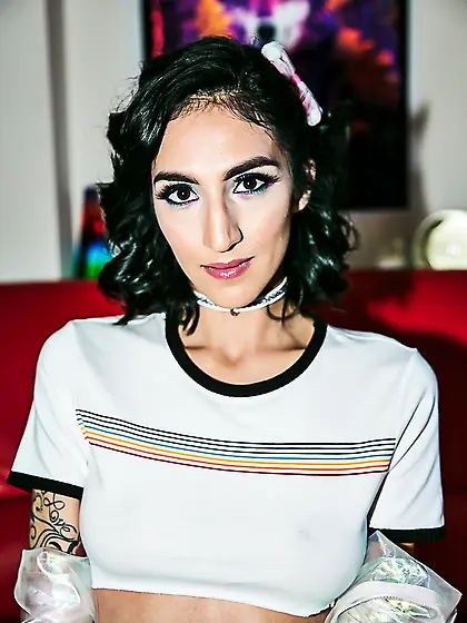 Curly Latina with skinny legs turns sex partner on showing nice