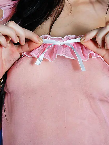 Brunette teen Mya Dark in the sexy sheer nightie and also with h