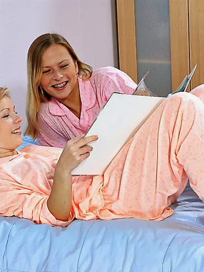 Andrea Sapphic and Rene take off their pajamas and get strapon r