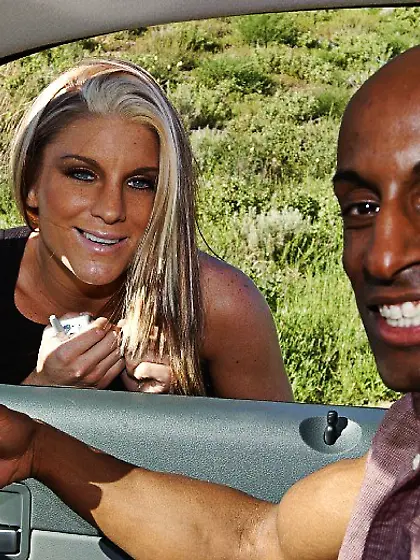 Jackie Daniels takes all of her clothes on the sofa and jumps on