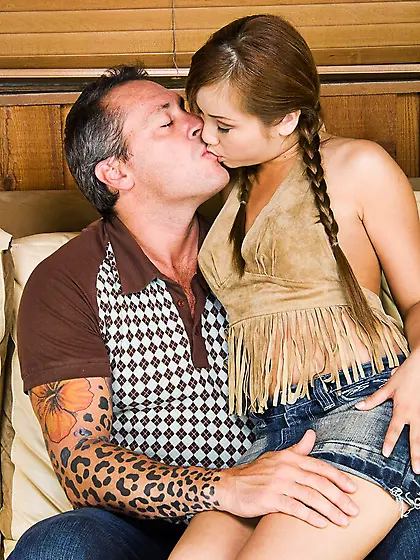 Cute teen Asian Tia Tanaka with funny braids sucks guy???s cock