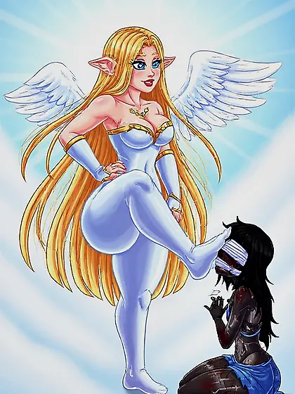 Divine White Angel Puts Foot In Niggers Face