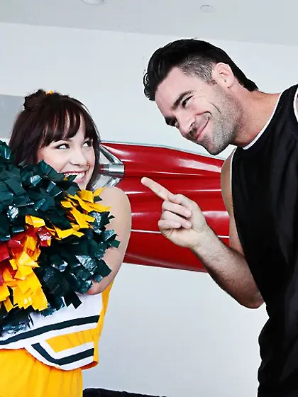 Brunette cheerleader Mindy Lynn gets heavily hammered by her coa