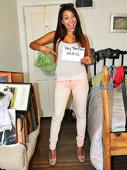 Latina newcomer with sexy tan lines sucks and rides thick cock i