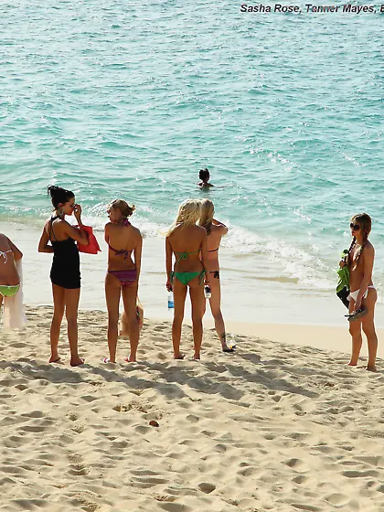 The five bikini girls are doing a shoot at the beach for ALS Sca