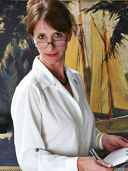 Sexy brunette milf Kimberly Anilos in stockings slowly taking of