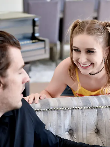 Pigtailed teen Laney Grey gets properly fucked in the living roo