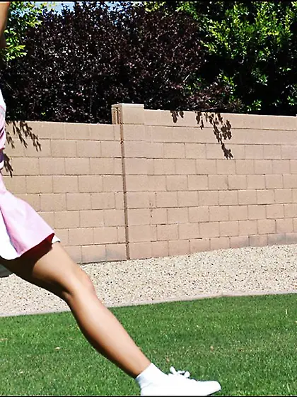 Jordan Capri with small tits and bald pussy removes everything a